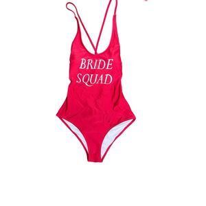 Bride Squad One Piece Swimsuit Red Bachelorette Party Swimwear med